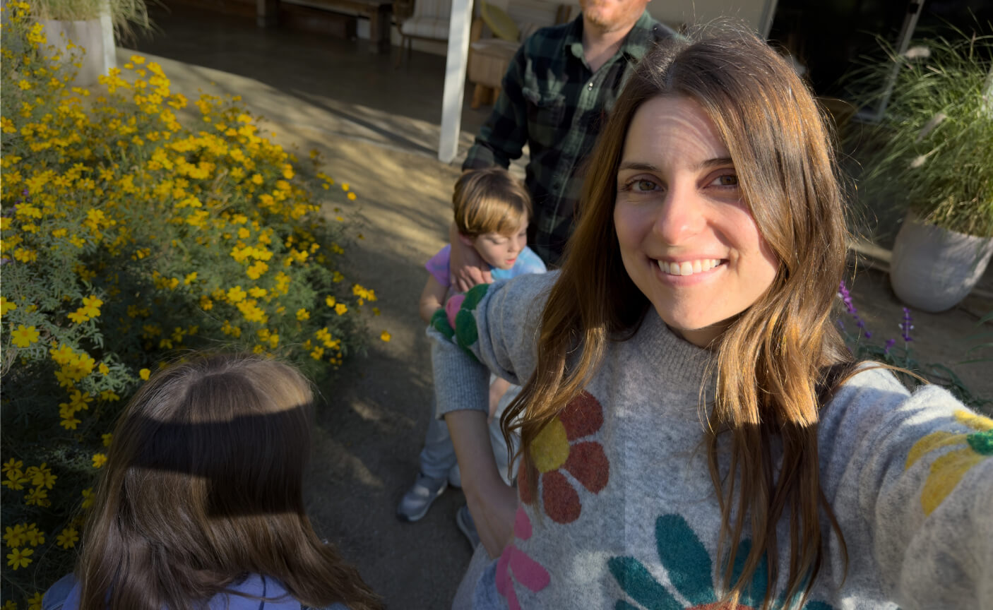 Woman spending time with loved ones after taking MYFEMBREE® (relugolix, estradiol, and norethindrone acetate) for endometriosis pain. Not an actual patient.